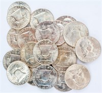 Coin 20 1953-D Franklin Half Dollars AU to Unc.