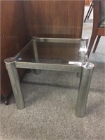 MID CENTURY CHROME AND GLASS SIDE TABLE