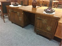 MID CENTURY SIDEBOARD / CREDENZA WITH CARVED FRONT