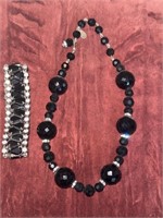 VNT Black Rhinestone Beads Choker & Bracelet