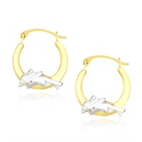 10k Two-tone Gold Round Dolphin Hoop Earrings