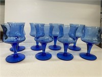 Set of 8 Cobalt Blue Water Wine Goblets