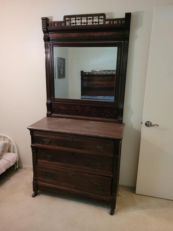 Antique Bed and Marble Top Dresser