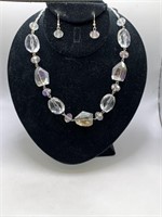 FACETED GLASS BEAD NECKLACE & PIERCED EARRINGS