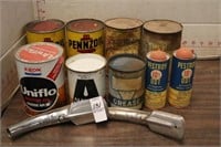 VINTAGE OIL CANS FULL AND OTHER