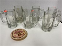 Set of 6 Glass Steins & Set of Bar Style Coasters