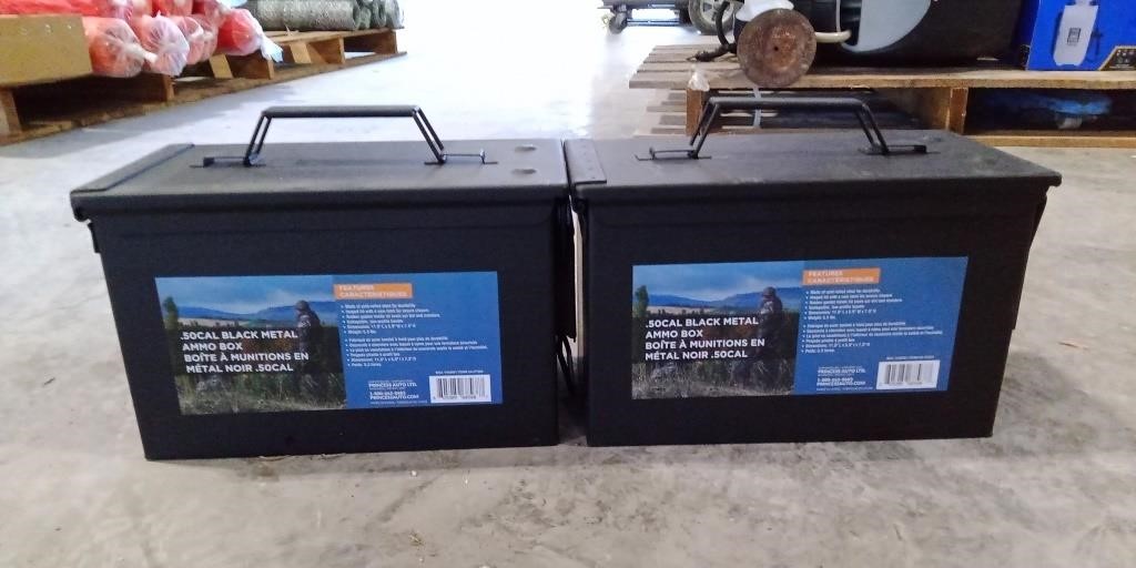 (2) Black Metal Ammo Boxes