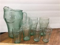 Coca Cola Pebble Green Pitcher & Glasses