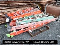 LOT, (7) ASSORTED FIBERGLASS A-FRAME LADDERS