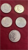 5 EISENHOWER HALF DOLLARS