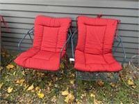 2 Outdoor Metal Chairs with Red Cushions