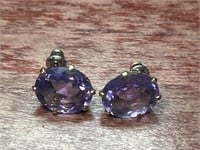 14k Yellow Gold Purple Stone Earrings