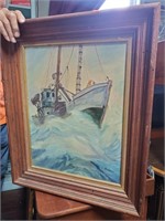 Signed F. V. Pannis Ship Oil on Canvas Pic