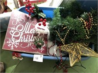 Tote of Christmas Decor ~ Sign & Boxes