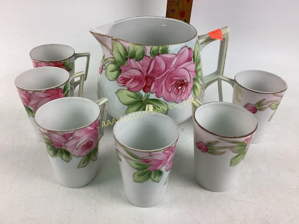 Hand Painted China Mug Cups with Pitcher, Floral