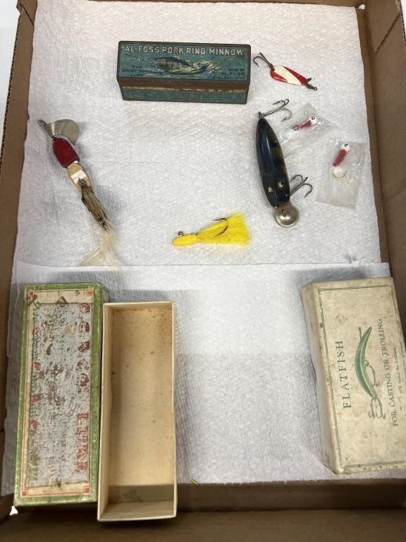 Older fishing lures and boxes