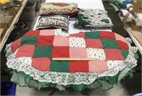 Christmas pillows & tree skirt-stained & blanket