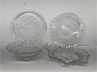 Clear glass bowl and platters
