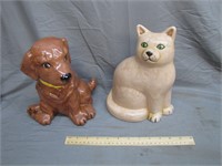 Pair of Vintage Ceramic Cat & Dog Figurines