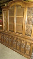 OAK CHINA CABINET W/ GLASS SHELVES, 2 PC