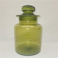 9" Takahashi Green Glass Jar Canister w/ Daisy Lid