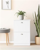 MIRROTOWEL Slim Shoe Cabinet  2 Drawers  White