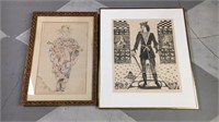Pair of vintage framed artworks