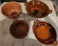 Lot of Glazed Terra Cotta Bowls & OvenWare Bowl