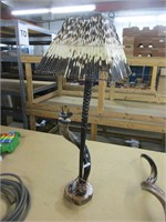 Horn table light with porcupine quill shade