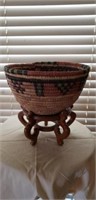 Hand Crafted African Thatched Basket & Stand