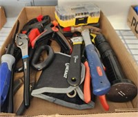 GROUP OF HAND TOOLS, HAMMER, PLIERS, MISC