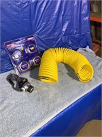 Pack of 4 tape measures, coil air hose, headlamp