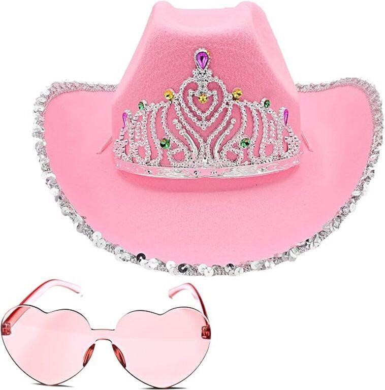 4E's Novelty Preppy Pink Cowgirl Hat with Heart Sh