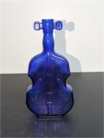Vtg Cobalt Blue Cello Fiddle Shaped Glass Bottle