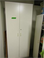 White Particle Board 2 Door Cabinet w/Adj Shelves