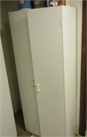 White Particle Board 2 Door Cabinet w/Adj Shelves