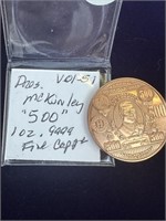 Mckinley Presidential "500" 1 Oz Copper Round