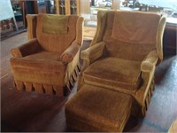 His and Her cloth chairs with ottoman