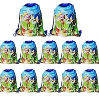 12 Pack Blue Sonic Drawstring Bags