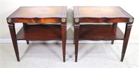 (2) Leather Top Mahogany End Tables