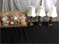 3 small lamps, Easter folk bunny plush