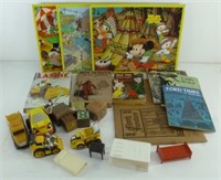 Old Kid's Books, Puzzles, Wood Blocks, Toy