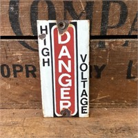 Original High Voltage Post Enamel Sign