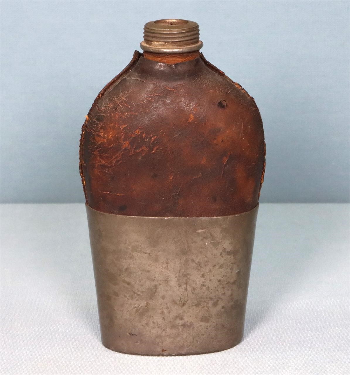Civil War Period Pewter & Leather Flask