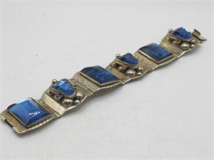 VINTAGE MEXICO STERLING 7" BRACELET BLUE STONE