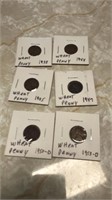 Wheat pennies (6) 1938-44-45-47-50D-53D