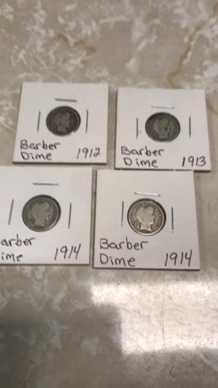 Silver Barber dimes(4) 1912-13-14-14