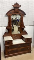 Walnut Victorian Marble Top Dropwell Dresser