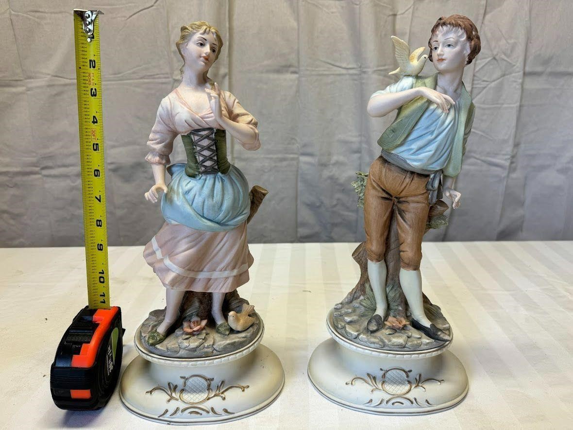 Boy Blue & Pink Lady Figurines 14.5” Tall