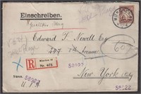 Bavaria Stamps #69 tied on 1910 Registered Cover,